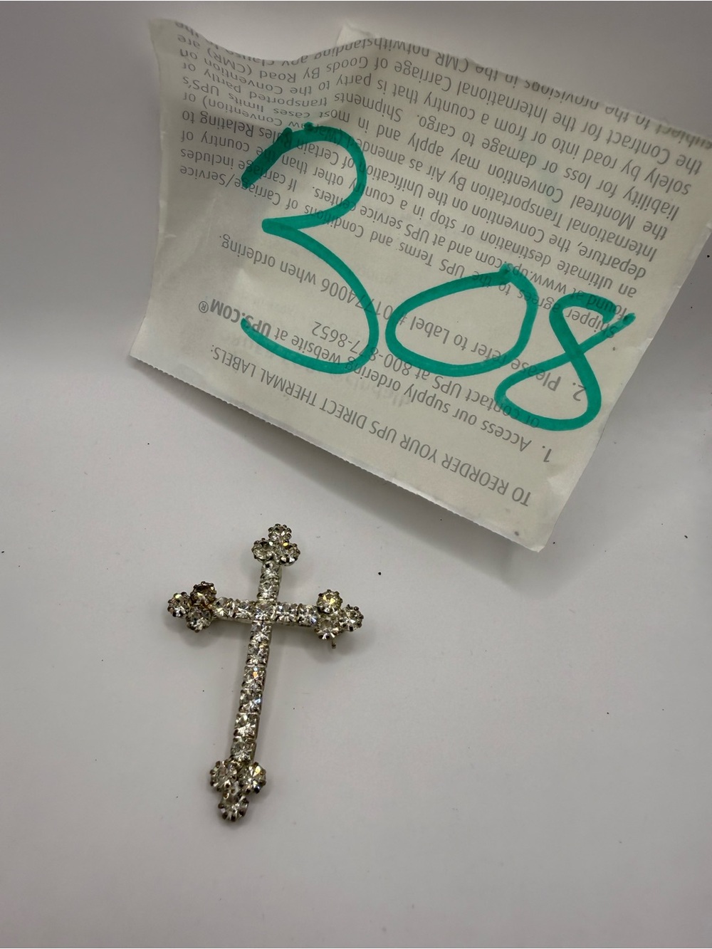 Rhinestone Cross Pendant Necklace Charm - Silver Tone
